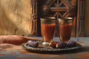 Dates and Arabic Coffee on a Brass Tray photo