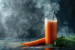 Carrot Juice with Steam and Carrot photo