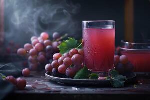 Glass of Grape Juice with Fresh Grapes photo