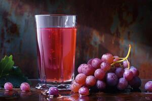 Glass of Grape Juice with Fresh Grapes photo