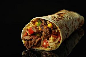 Delicious Burrito with Beef, Vegetables, and Corn photo