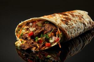 Delicious Shawarma Wrap with Fresh Vegetables and Meat photo