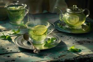 A Cup of Herbal Tea with Lemon and Mint photo