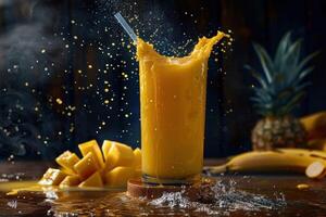 Mango Juice Splashing Out of a Glass photo