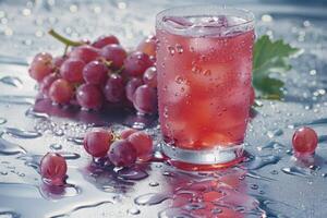 Refreshing Grape Juice with Ice and Water Drops photo