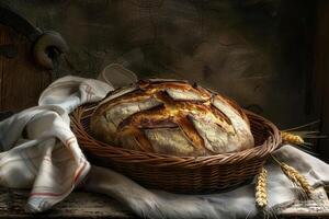 Freshly Baked Bread in a Rustic Setting photo