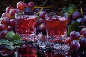 Two Glasses of Grape Juice with Fresh Grapes photo
