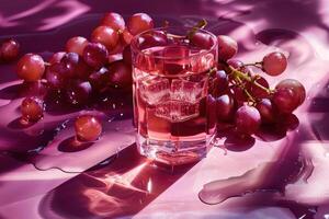 Grape Juice with Ice Cubes and Red Grapes photo