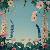 A Colorful Arrangement of Flowers with a Blue Background photo