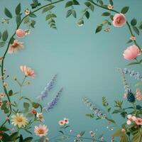 Delicate Floral Arrangement on a Teal Background photo