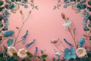 Pastel Blue and White Flowers on a Pink Background photo