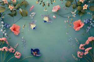 Floral Arrangement on a Teal Background photo
