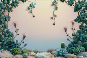 Floral Border with Succulents and Stones photo