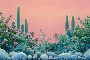 A Desert Oasis with Succulents, Cacti, and Stones photo
