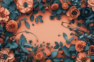 Teal and Coral Floral Arrangement with a Center Space photo