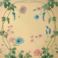 A Floral Frame with Delicate Blooms and Lush Green Foliage photo