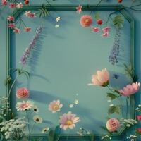 Pastel Flowers and Greenery Arranged in a Green Frame photo