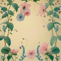 Pastel Floral Frame with Green Foliage photo