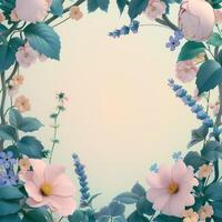 Pastel Pink and Blue Flower Frame with a Blank Center photo