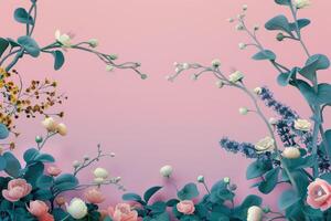 Floral Arrangement with Pink and White Flowers on a Pink Background photo