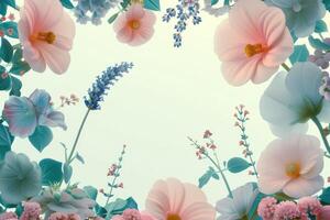 Floral Border with Delicate Pink and Blue Flowers photo