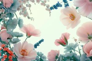 Delicate Pink and Blue Flowers with White Background photo