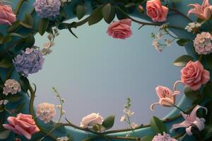 Floral Wreath with Thorny Branches and a Light Blue Background photo