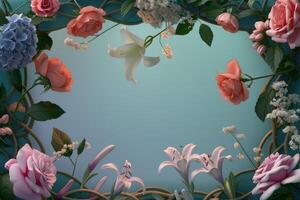 A Floral Frame with Roses, Lilies, and Hydrangeas photo