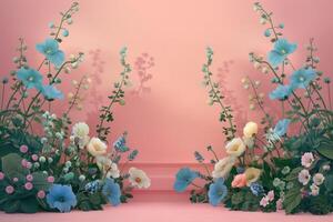 Pastel Flowers with Shadows on a Pink Background photo