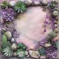 Pink and Purple Succulents and Stones with White Background photo