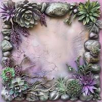 A Succulent and Stone Arrangement on a Textured Purple Background photo