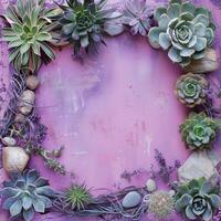 Succulent Plants and Stones on a Pink Background photo