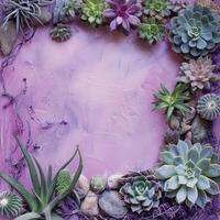 Succulent Border Around Purple Background photo