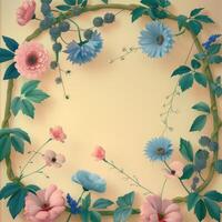 Floral Wreath with Pink and Blue Flowers on a Tan Background photo
