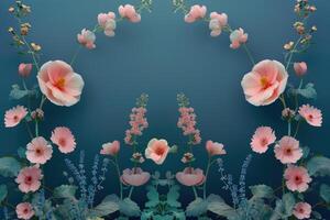 A Symmetrical Arrangement of Pink Flowers with Teal Background photo
