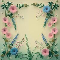 A Floral Frame of Pink and Blue Flowers photo