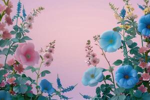 Pink and Blue Floral Border with Pink Background photo