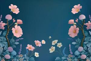 Pink and White Flowers with Blue-Green Foliage on a Teal Background photo
