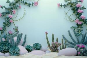 Desert Floral Border with Succulents and Stones photo