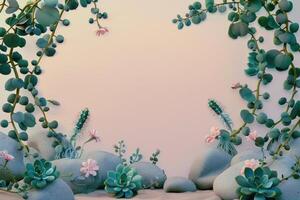 Floral Arrangement with Succulents, Cactus, and Stones photo