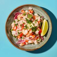 Shrimp ceviche with lime and cilantro, traditional peruvian dish. photo