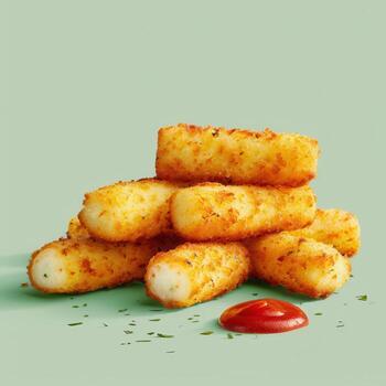 crujiente queso palos con salsa de tomate, aperitivo alimento, rápido alimento, bocadillo foto