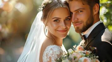 Bride and Groom Close-up Portrait photo