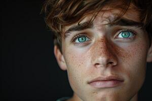 Intense Gaze of a Freckled Young Person photo