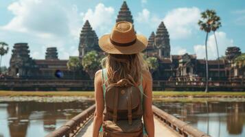 Traveler at Angkor Wat photo