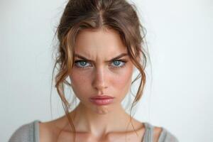 Frowning Woman with Intense Stare photo