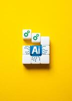 Creation of Artificial Intelligence AI. Investments in neural network and cloud technologies, intelligent computer networks. New industrial revolution. Innovative technologies of the future. photo