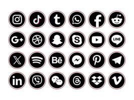 Set popular social media icons. Facebook, instagram, twitter, youtube, pinterest, behance, google, linkedin, whatsap, snapchat and many more. Editorial illustration vector