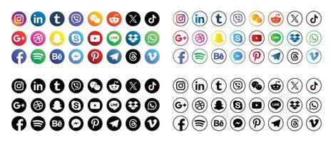 Set popular social media icons. Facebook, instagram, twitter, youtube, pinterest, behance, google, linkedin, whatsap, snapchat and many more. Editorial illustration vector