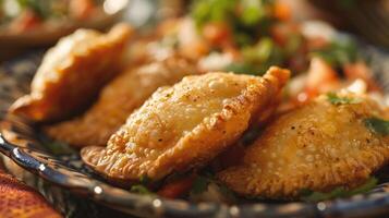 empanadas with cheese and vegetables on rustic background photo